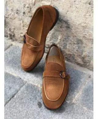 Mocassino uomo marrone, scamosciate - Con fibbia
