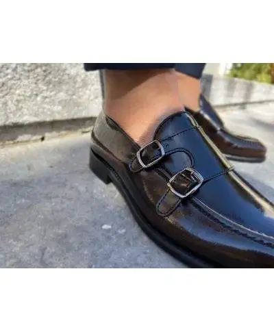 Mocassino uomo marrone, con doppia fibbia