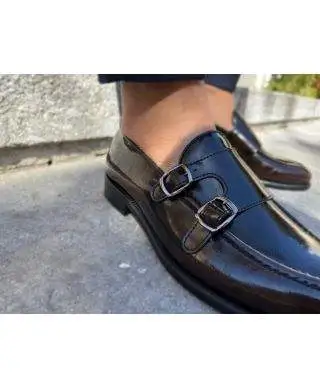 Mocassino uomo marrone, con doppia fibbia