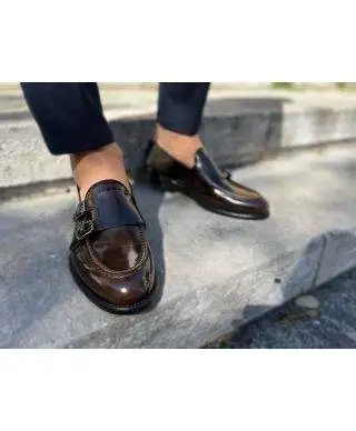 Mocassino uomo marrone, con doppia fibbia