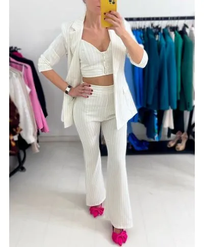 Coordinato gessato bianco - Giacca e pantalone - Taglio maschile
