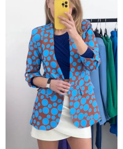 Giacca marrone pois azzurri - Maniche arricciate