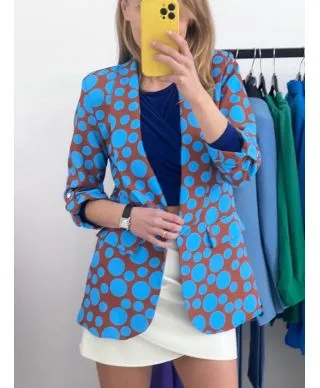 Giacca marrone pois azzurri - Maniche arricciate