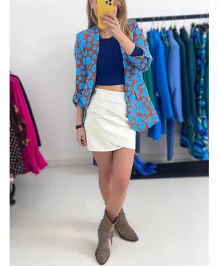 Giacca marrone pois azzurri - Maniche arricciate