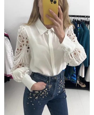 Camicia donna bianca - Manica in pizzo