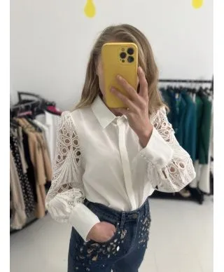 Camicia donna bianca - Manica in pizzo