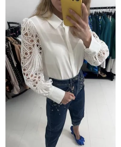 Camicia donna bianca - Manica in pizzo