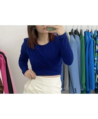 Top intrecciato corto blu - Maniche lunghe