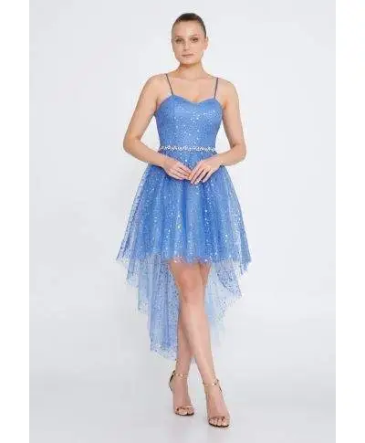 Vestito corto elegante - Azzurro - Con coda
