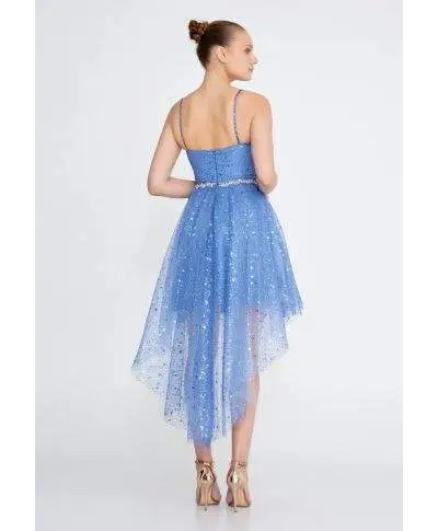 Vestito corto elegante - Azzurro - Con coda