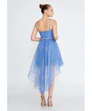 Vestito corto elegante - Azzurro - Con coda