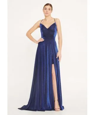 Vestito elegante - Blu - Con spacco