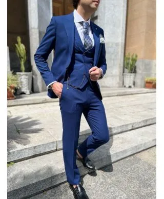 Abito uomo blu vivo, con gilet