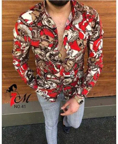 Camicia uomo fantasia, rossa - Manica lunga