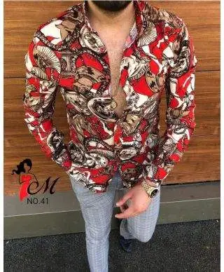 Camicia uomo fantasia, rossa - Manica lunga
