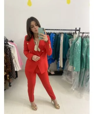 Tailleur donna, Rosso - Pantaloni sigaretta