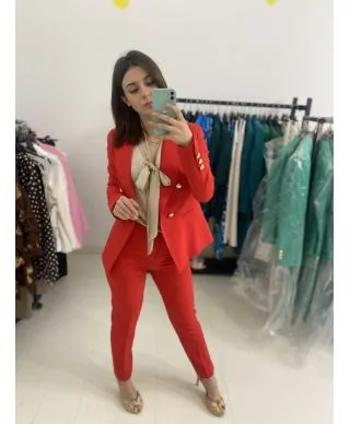 Tailleur donna, Rosso - Pantaloni sigaretta