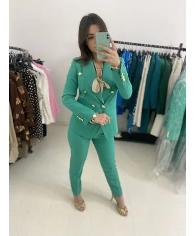 Tailleur donna, verde - Pantaloni sigaretta