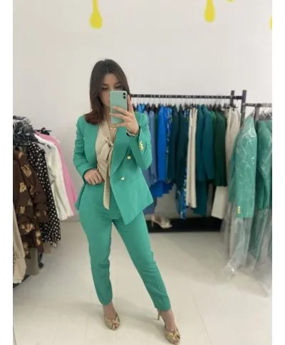 Tailleur donna, verde - Pantaloni sigaretta