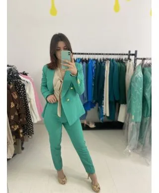 Tailleur donna, verde - Pantaloni sigaretta