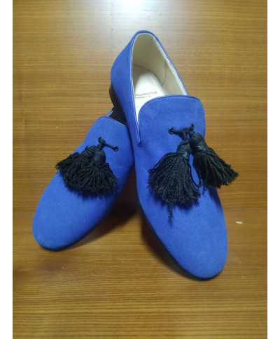 Mocassino uomo blu elettrico, con nappine