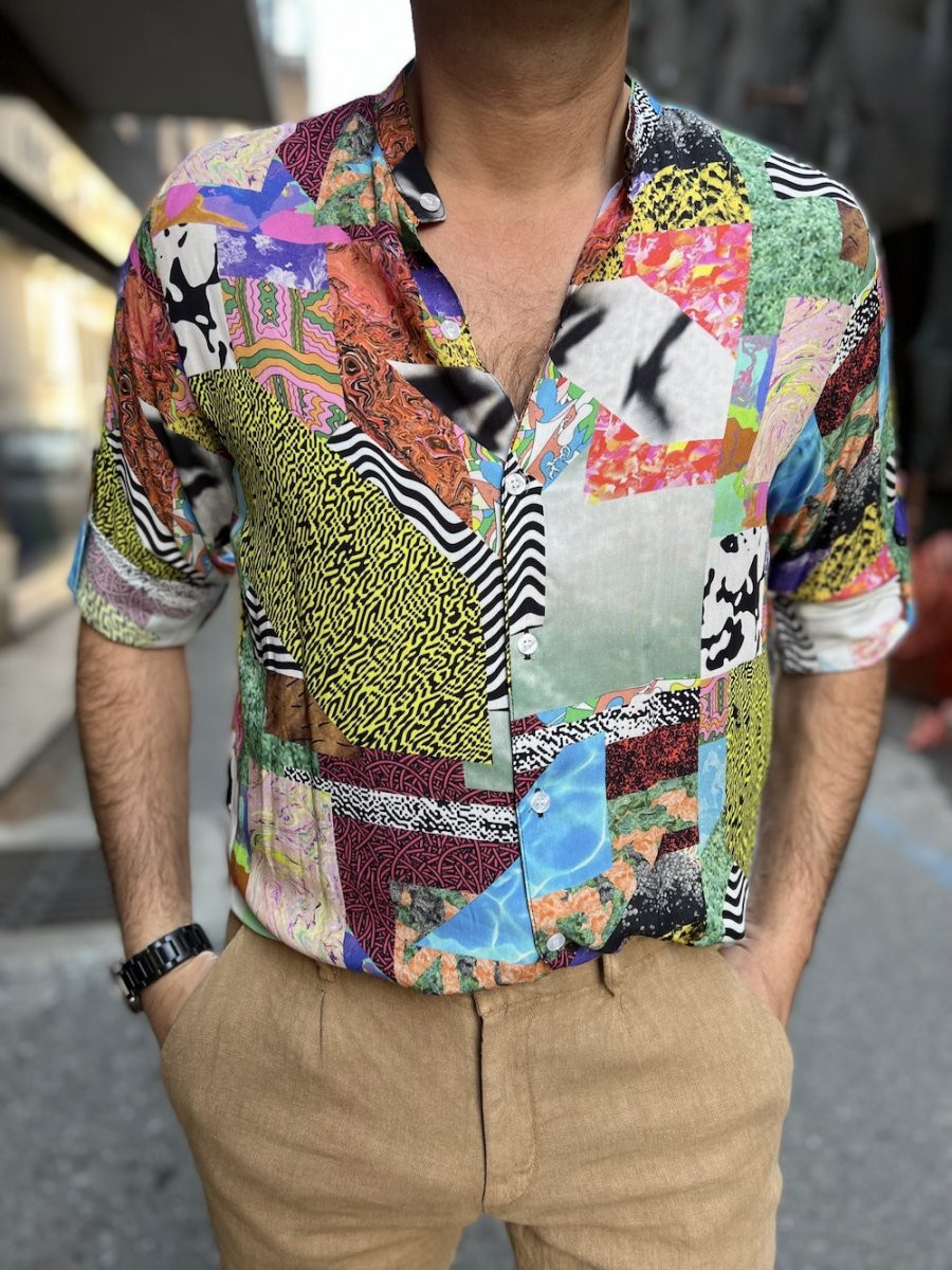 Camicia coreana Fantasia astratta Made in Italy Camicie uomo