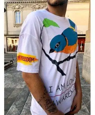 T shirt uomo Bird - Maglietta bianca con stampa