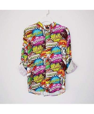 Camicia coreana uomo, fantasia boom, made in Italy - Manica lunga