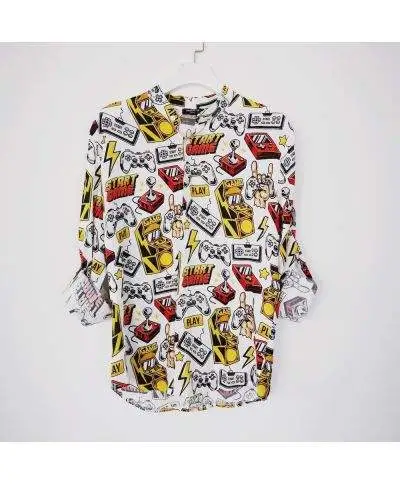 Camicia coreana uomo, fantasia game, made in Italy - Manica lunga