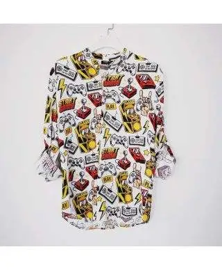 Camicia coreana uomo, fantasia game, made in Italy - Manica lunga