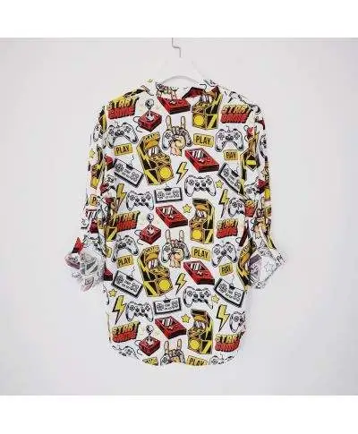 Camicia coreana uomo, fantasia game, made in Italy - Manica lunga