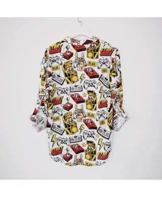 Camicia coreana uomo, fantasia game, made in Italy - Manica lunga