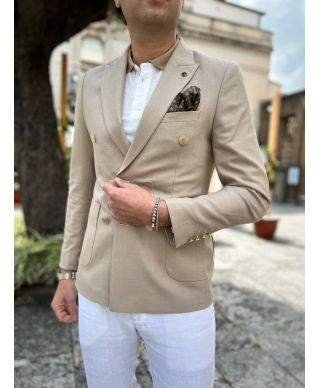 Giacca doppiopetto - Beige - Bottoni oro