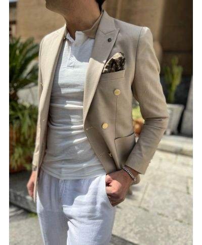 Giacca doppiopetto - Beige - Bottoni oro