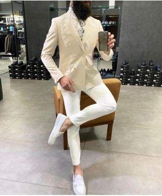 Giacca doppiopetto - Beige - Bottoni oro