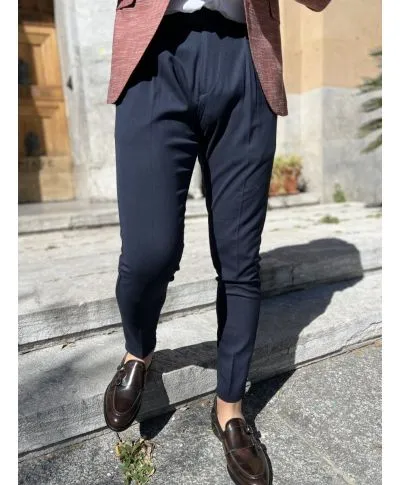 Pantaloni uomo slim, con pinces, - Blu