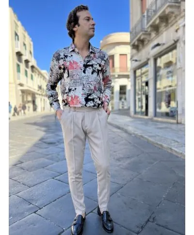 Pantaloni uomo slim, con pinces, - Beige
