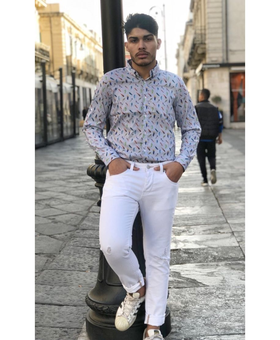Camicia Uomo Slim Fit Hawaiana Maniche Corte - Marina Militare - Leggera E Casual Per Estate