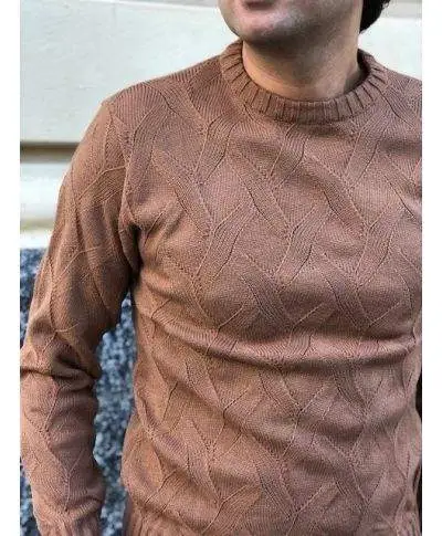 Maglione uomo cammello - Lavorazione maglia intrecciata