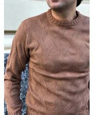 Maglione uomo cammello - Lavorazione maglia intrecciata