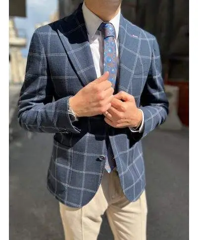 Giacca uomo - A quadri - Blu - Paul Miranda