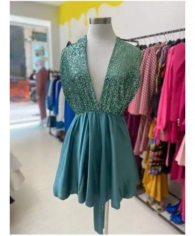 Tutina verde paillettes - Pantaloncino - Con fiocco retro