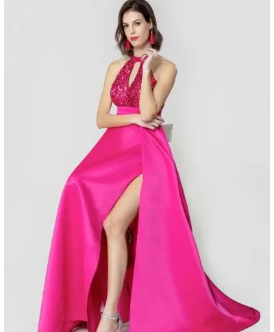 Abito elegante fucsia - Con spacco