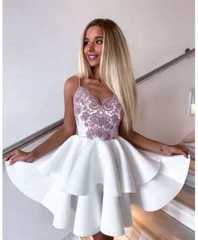 Vestito corto - Bianco - A palloncino
