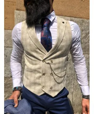 Gilet uomo beige - Sottogiacca elegante con catena