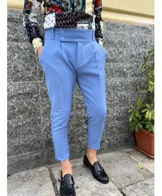 Pantaloni uomo slim, con pinces, - azzurro