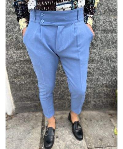 Pantaloni uomo slim, con pinces, - azzurro