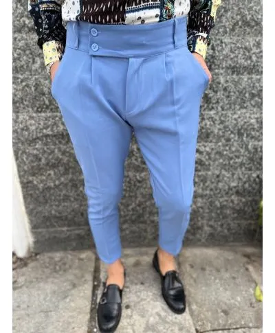 Pantaloni uomo slim, con pinces, - azzurro