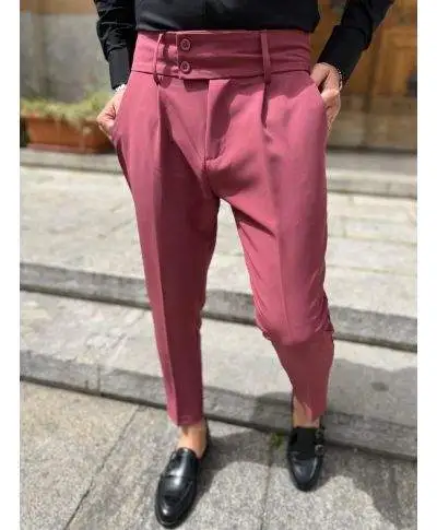Pantaloni uomo slim, con pinces, - Rosa scuro