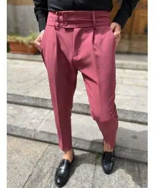 Pantaloni uomo slim, con pinces, - Rosa scuro